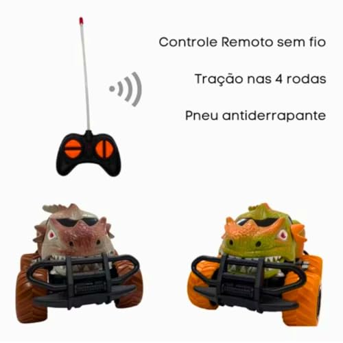 Carrinho De Controle Remoto Dinossauro Monster Big Foot 4x4 Novidade Presente Com Led Vermelho Mater