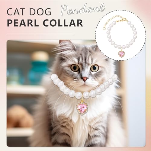 Cosmeria Verstellbare Perlen Haustierhalsband mit Herzförmigen Strasssteinen, 2 Farben, Elegantes Design für Kleine Katzen und Hunde