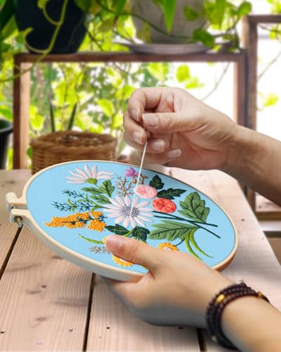 Image of TINDTOP 5 Sets Embroidery Kit for Adults, Floral Embroidery Practice Kit for Beginners Include Embroidery Cloth Hoops Threads for Craft Lover Hand Stitch | for Beginners Include Embroidery Cloth Hoops Threads for Craft Lover Hand Stitch