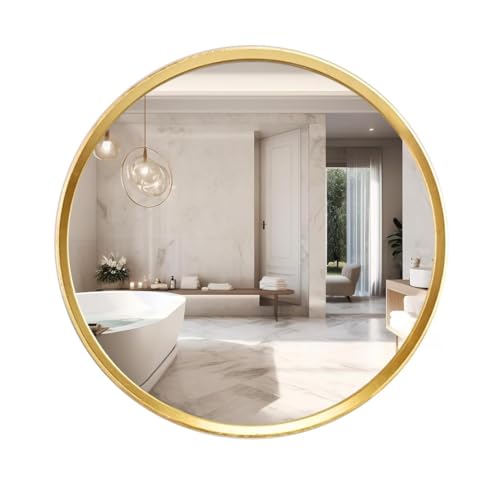 Image of Sidra Decor HD Round Wall Mirror with Metal Frame | Modern Hanging Mirror for Bathroom, Wash Basin, Bedroom, Living Room, Makeup & Home Decor (Gold 16 Inch)