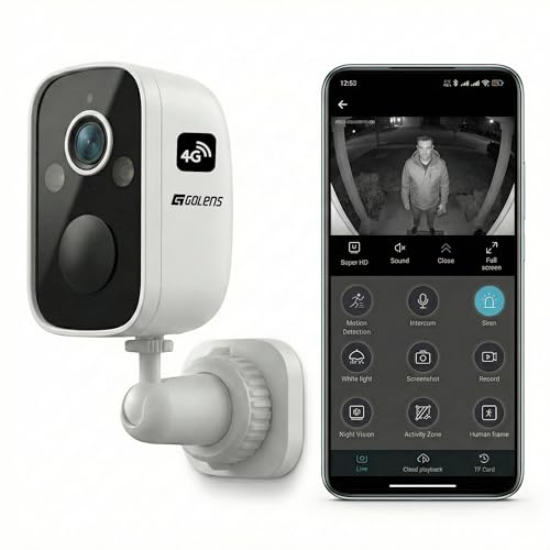 Golens WC08K 4G LTE 2K Security Camera Outdoor, 5000mAh Battery, AI Motion Detection, Color Night Vision, Two-Way Audio, Siren & Light Alarm, Waterproof