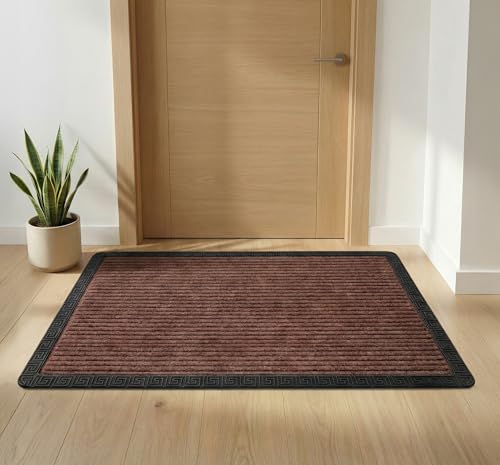 Image of Yellow Weaves Large Size (60x90 cm) Door Mat for Home Entrance, Outdoor Rubber Mat - Non-Slip, Anti Skid Foot Mat, Dirt Trapper, Heavy-Duty, Waterproof Doormat (Stripe Design, Coffee Brown Color)