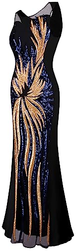 Image of ANGEL FASHIONS Women's Sheer Gold Sequined Black Splicing Evening Dress
