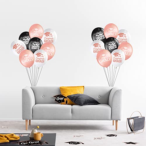 30 Pieces 12 Inch Graduation Party Latex Balloons Class Of Party Decoration 2023 Party Balloons For Graduation Party Supplies, Graduation Decorations Indoor/Outdoor (Black, White, Rose Gold) #TOP6