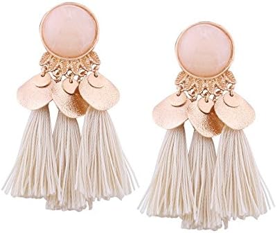 MODA - Beautiful And Stylish Faux Gem Leaf Disc Tassel Earrings for Girls & Women