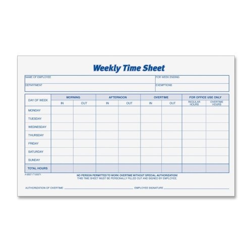 Wholesale CASE of 15 - Tops Weekly Timesheet Form-Weekly Time Sheets, 8-1/2"x5-1/2", 100 Sheets/Pad,