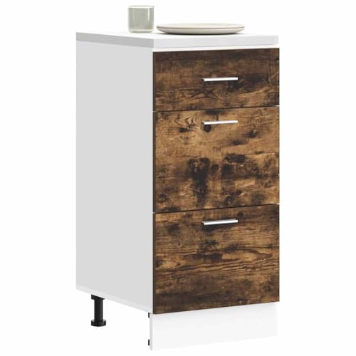 Mokuyard Bottom Cabinet Lyon Smoked Oak 40x46x81.5 cm Engineered Wood Kitchen Floor unit for Restaurant, Hotel Model 1x bottom cabinet (3 drawers) 40 cm