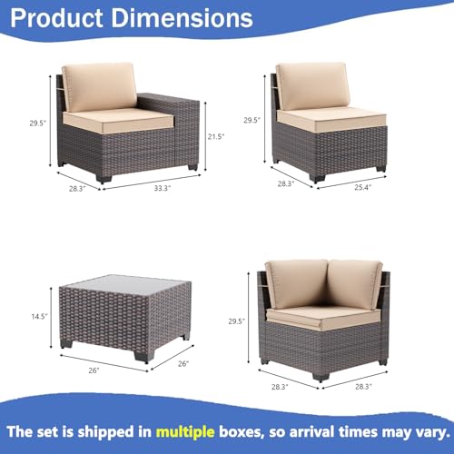 Image of 12 PCS Outdoor Patio Furniture Set,Outdoor Sectional Furniture All Weather PE Rattan Wicker Patio Conversation Set with 2 Coffee Tables and 10 Thickened Cushions,Sand