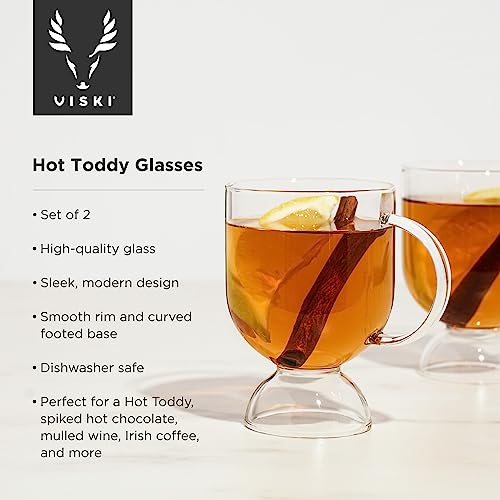 Viski Hot Toddy Glass - Irish Coffee Glasses For Mulled Wine, Spiked Cider, Eggnog, Crystal Clear Mug Gift Set Of 2, 12 Oz #TOP1