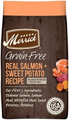 Merrick Grain Free with Real Salmon + Sweet Potato Dry Dog Food, Multi color, 4 Pound (Pack of 1)