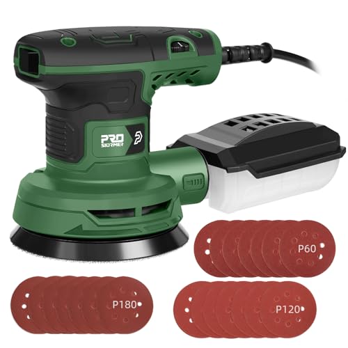 Prostormer 5-Inch Random Orbital Sander with 21PCS Sandpapers, 8000-13000RPM, 2.6AMP