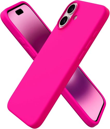 NAFS Compatible with iPhone 16 Genuine Liquid Silicone Back Case | Soft Micro-Fibre Lining Inside | Camera Protection | Shockproof Back Cover Case for iPhone 16 (Silicone Neon Pink)