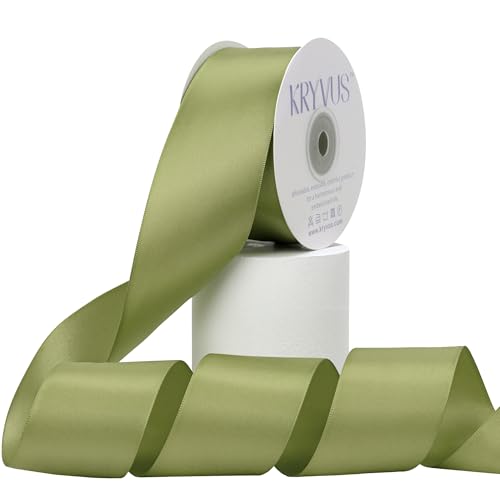 Kryvus Moss Green Satin Ribbon, Double Faced 2 Inch X 25 Yards Moss Green Ribbon, Premium Satin Ribbons for Gift Wrapping, Crafts, Hair Bow Making, Sewing, Flower Bouquet, Wedding Party Decor