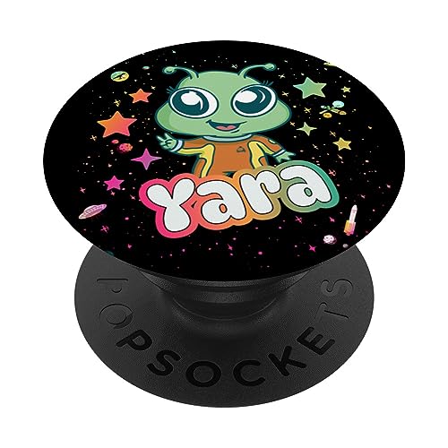 YARA - Adorable girl name with cute Alien PopSockets Swappable PopGrip, Black