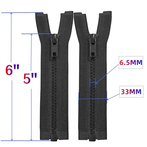 Image of MebuZip 2PCS #5 5 Inch Separating Jacket Zippers Resin Zipper Molded Plastic Zippers Bulk for Sewing Coat Jackets Clothes (Black)