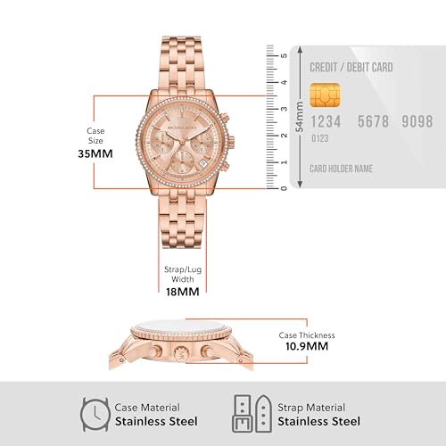 Michael Kors Mini Ritz Chronograph Rose Gold-Tone Stainless Steel Watch by Michael Kors - Image 5