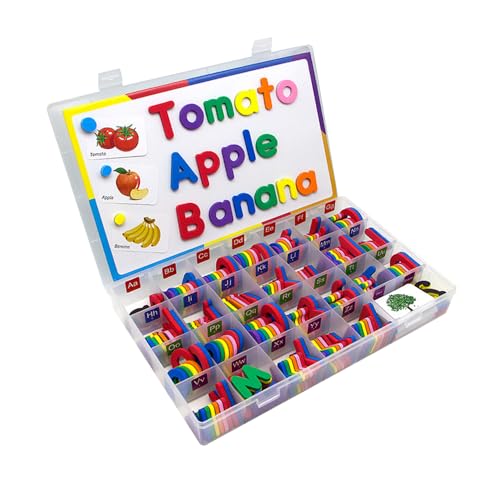 Tiardey Letras magnéticas Coloridas con Tablero para niños pequeños, 234 Piezas, Letras mayúsculas y minúsculas, Letras del Alfabeto de Espuma con Tablero y Tarjetas de Aprendizaje temprano