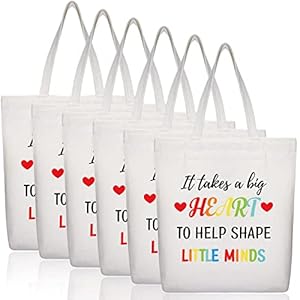 Xuniea 6 Pcs Teacher Appreciation Gifts for Women Graduation Tote Canvas Shopping Bags with Pocket