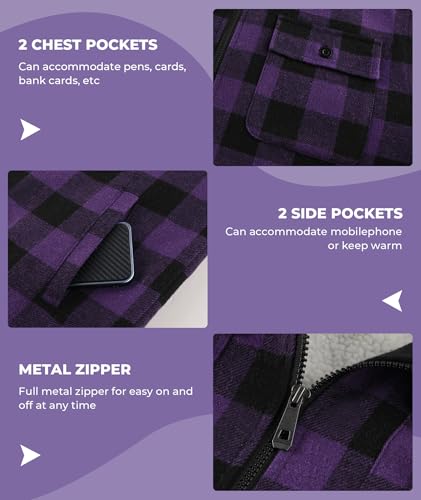 Image of ZITY Men's Flannel Hooded Jacket Fleece Sherpa Lined Plaid Shirts Jackets Zip Up Sweatshirt Hoodies for Men with 4 Pockets
