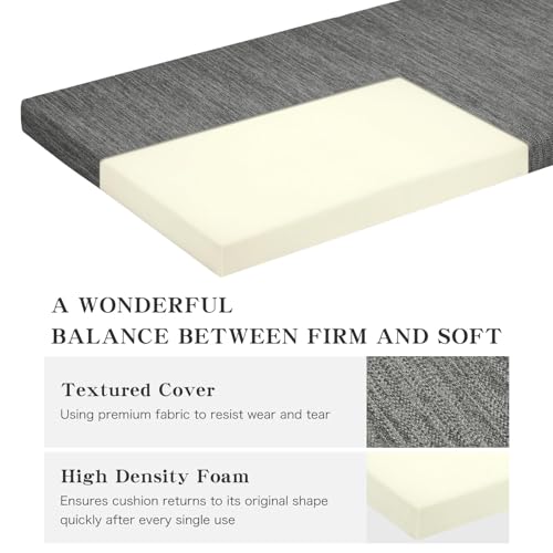 baibu 48 Inch Classic Solid Color Bench Cushion with Ties, Non-Slip Indoor Rectangle Bench Seat Cushion Standard Size Foam Pad with Machine Washable Cover - One Pad Only (Grey, 48x16x1.5 Inch)