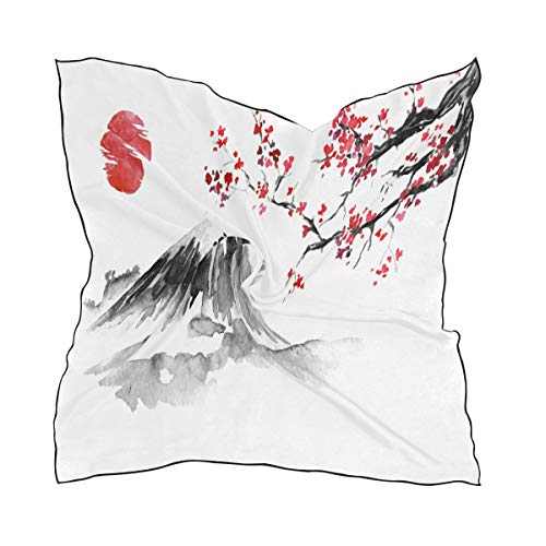 Bufanda cuadrada japonesa tradicional flor de cerezo paisaje, pañuelo de moda ligero, envoltura para el cabello, bufandas de cuello ordenadas para mujeres, 60 x 60 cm, multicolor, Talla única