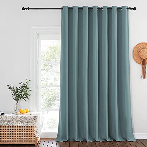 NICETOWN Sliding Glass Door Curtain - Grommet Extra Wide Window Treatment Thermal Curtain Energy Saving Sleep Out Curtain for Kids Room/Living Room (Greyish Blue, W100 x L95, 1 Panel)