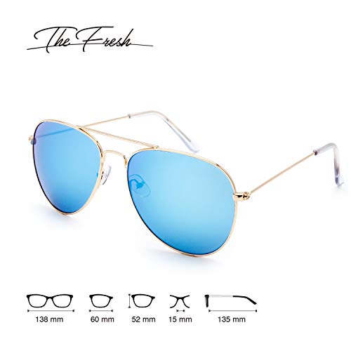 Image of The Fresh Classic Aviator Sunglasses for Men Women, Metal Frame Mirror Lens, Pilot Style, Includes Cleaning Cloth, Pouch