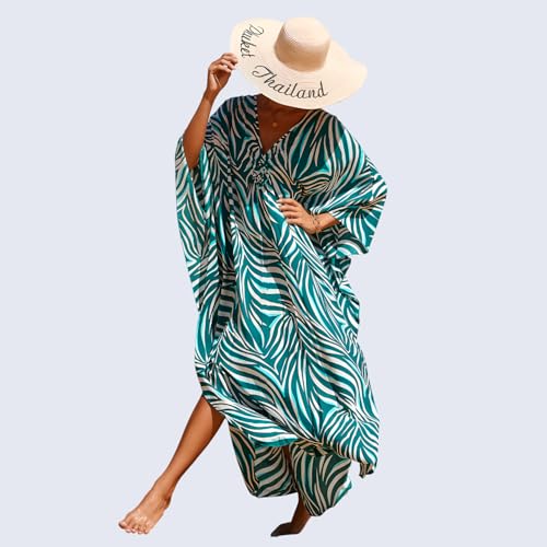 Image of Miss Lavish London Long Kaftan Dress for Women - Summer Printed Plus Size Maxi Caftan, Swimwear Coverup, Resort Wear, Lounge Party Dress, Hawaii Vacation Outfit