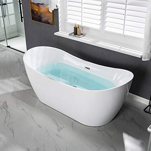 Woodbridge 71" Acrylic Freestanding Bathtub Contemporary Soaking Tub, White Acrylic (Brushed Nickel Drain/Overflow),B0017 B/N Drain &O #TOP26