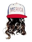 HandinHandCreations USA Mullet Hat Brown Wig Merica 4th of July All American Costume One Size Fits All - Premium Quality Flat Bill Patriotic Cap - Cotton Hat