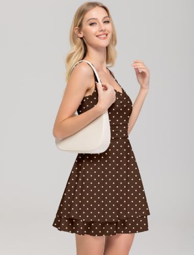 Image of IWD Women's Square Neck Sleeveless Mini Dress Ruched Waist Tiered Ruffle Hem A Line Short Dresses