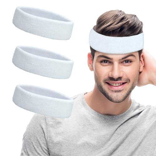 Image of Sweatbands Sports Headbands for Men & Women - 3 Pack Moisture Wicking Cotton Headband for Tennis, Basketball, Running, Gym - Sweat Band