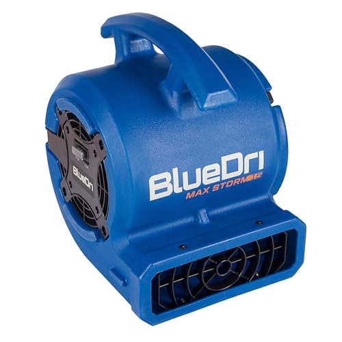 Image of BlueDri Max Storm 15 1 /8 HP 600 CFM Mini Air Mover Blower Fan for Home or Commercial Use, Water Damage, Home Carpet and Floor Drying, Blue, MD-MS15