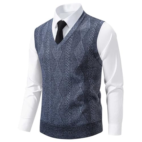 Men's Solid Color Breathable Dress Sweater Vests V Neck Cable Twist Knit Sleeveless Vests Casual Pullover Sweaters4