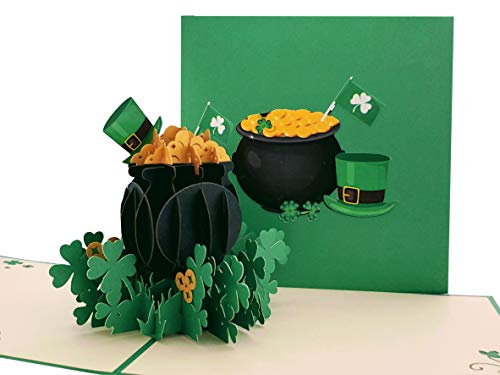 Igifts And Cards Leprechaun Hat On Pot Of Gold 3D Pop Up Card - Saint. Patrick's Day Card, Cool, Unique, Irish, Green, Four-Leaf, St. Paddy's, Celebration, Shamrock, Good Luck #TOP4