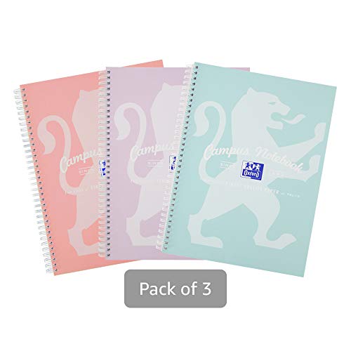 Oxford Campus Notizbuch, Spiralbindung, Pastellfarbe A4, 3-er Packung Cover