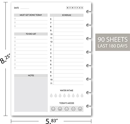 To Do List Paper Undated For Junior Size Discbound Planners, Features Daily Schedule, Day Priorities, Notes And Water Tracker, 8-Disc Punches, 5.5"X8.5" #TOP1