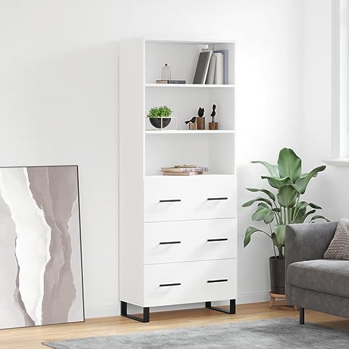 Genérico Aparador Alto Madera contrachapada Blanco 69,5x34x180 cm,Armarios y Almacenamiento,Aparadores-3189405