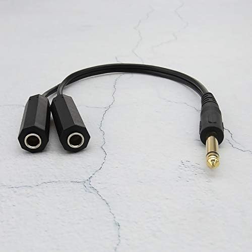 6.35mm 1/4 Inch Mono Male to Dual Female Jack Sockets Audio Adapter Splitter Cable 30cm Conversion Extension Cord Gold-plated Plug
