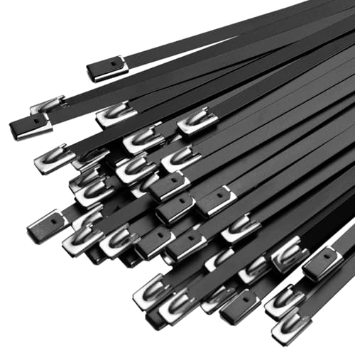 SCITOOLS Metal Zip Ties Black 11.8-Inch 304 Stainless Steel Zip Ties Heavy Duty 270LBS Tensile Strength Wire Multifunctional Locking Exhaust Wrap Flexible Durable 30 PCS