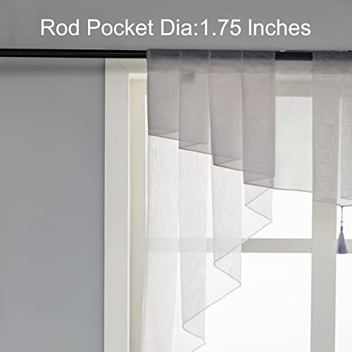 Swag Sheer Valance Curtains For Living Room, Valance For Farmhouse Windows, Voile Tassel Rod Pocket Tailored Scalloped Curtains For Cafe Bedroom Bathroom Windows 1Pc Grey+White 39" W X 39" L Inches #TOP3