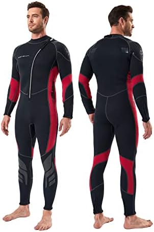 Seaskin Wetsuit Men Women 3mm Neoprene Full Body Diving Suits Front Zip Wetsuit for Diving Snorkeling Surfing Swimming (Mens Black+Red, Medium)