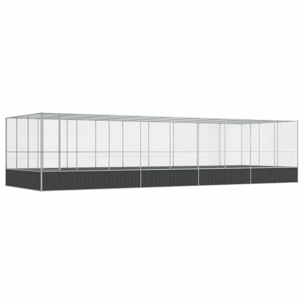vidaXL Aviary with Extension Silver 932x307x212 cm - Large Bird Cage || Lockable Door, Ample Space, Steel Mesh, Galvanized Frame || For Parrots, Pigeons, and Small Animals