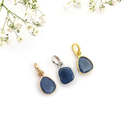 Pendentif saphir bleu véritable anti-allergie en argent massif