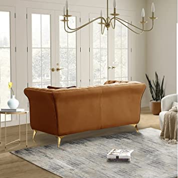 Image of Luxury Velvet 2 Seater Chaise Lounge Sofa - Tufted Chesterfield Modern Couch with Button Tufted Back Elegant Lounge Couch for Living Room, Bedroom, Office