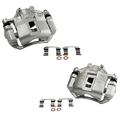 Image of TRQ Front Brake Caliper Set Zinc Coated Brackets Hardware Compatible with 2006-2011 Hyundai Accent 2006-2012 Kia Rio 2006-2011 Kia Rio5