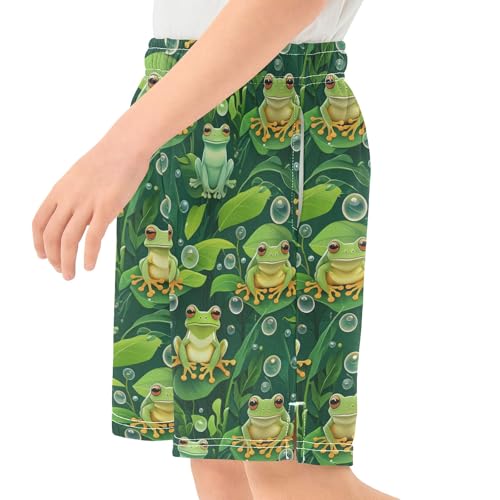 Green Frogs Leaves Durable Pull-On Boys Lounge Shorts, Above-The-Knee School Boys Outdoor Shorts XS4