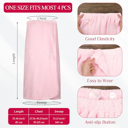 Image of Tigeen 4 Pcs Spa Wrap Towel Wrap for Women Spa Robe with Adjustable Closure Elastic Top Lightweight Wraps for Bath Shower (Pink,M)