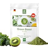 GREENORA Superfoods Green Powder Spirulina, Spinat, Ingwer, Grünkohl, Mango, Kiwi Smoothie Bowl Pulver. 100% Natürlich. Gefriergetrocknetes (Greenboost Doypack 300 g)