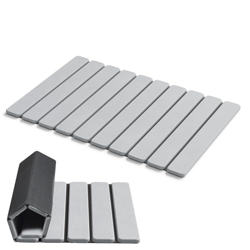 Image of AWW Foldable Stone Bath Mat, Quick Dry Diatomaceous Earth Bath Mat with Non-Slip Mat, Super Absorbent, Easy to Clean, Compact for Small Bathrooms, 23.6 x 15.5, Light Grey